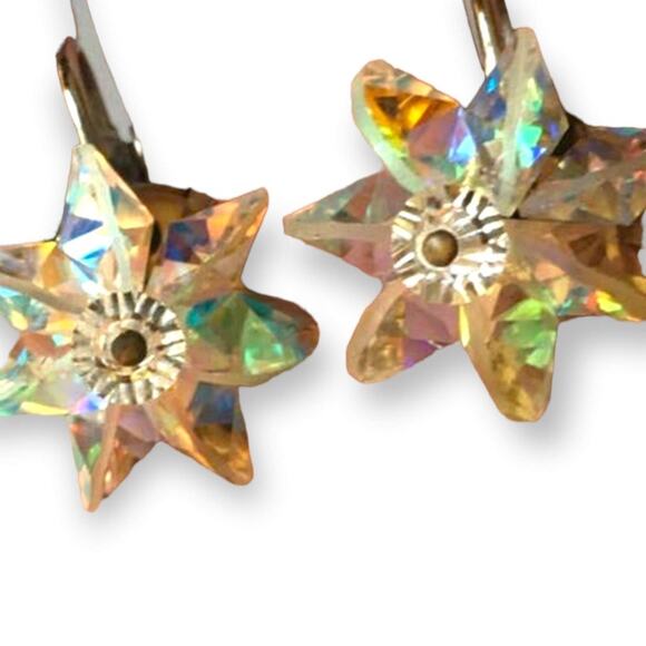 Plastic AB "snowflake" beaded clip on earrings - Picture 1 of 9